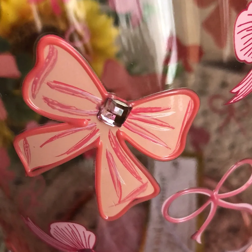 Cupcakes & Cashmere PINK BOWS Glass Vase Home Decor